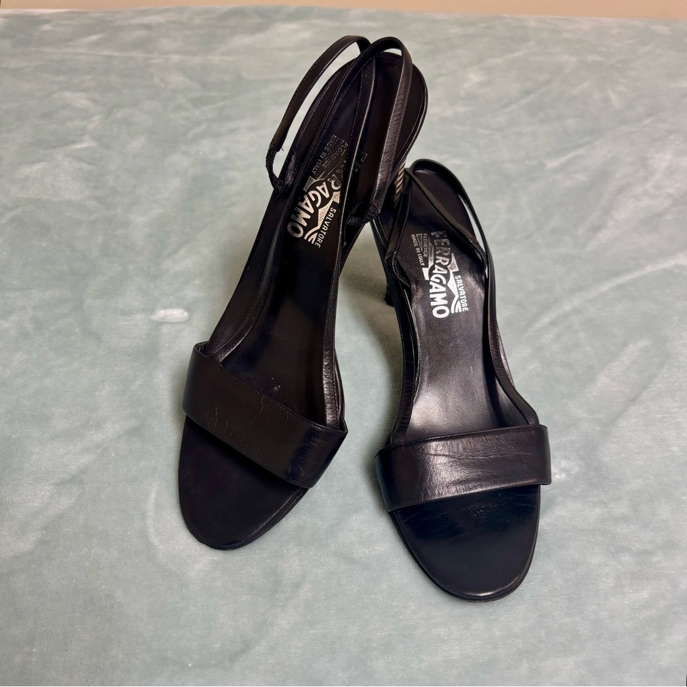 Salvatore Ferragamo Black Leather Slingback Heels